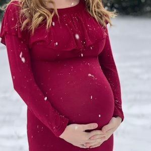 Long maternity dress, long sleeves, Color Burgundy